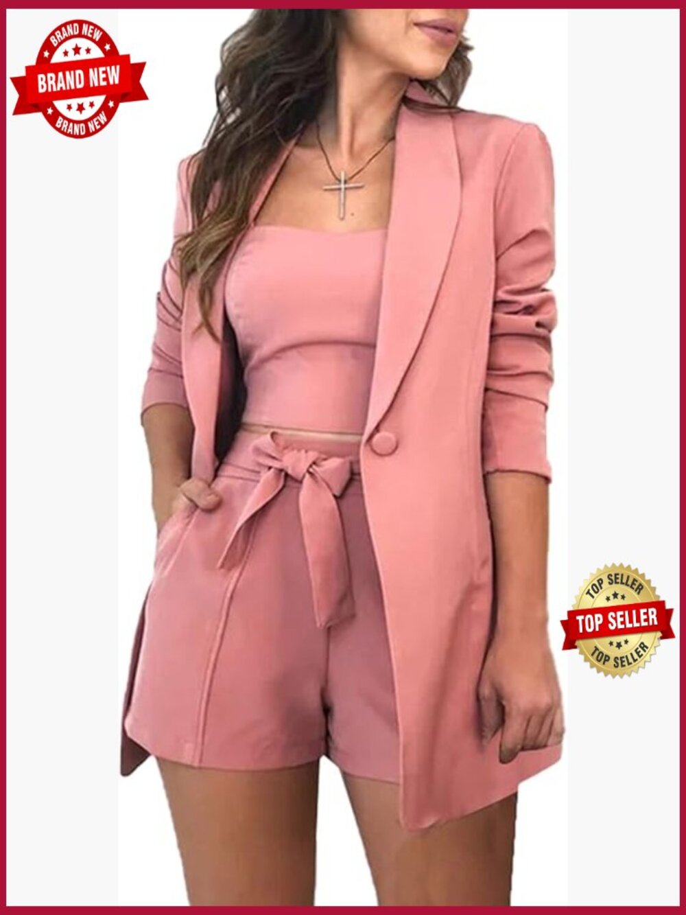 3 Piece Blazer Crop Top Shorts Set Business Suit Jumpsuit
